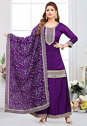 Embroidered Art Silk Pakistani Suit in Purple