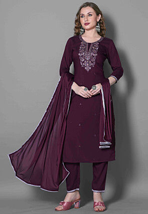 Embroidered Art Silk Pakistani Suit in Purple