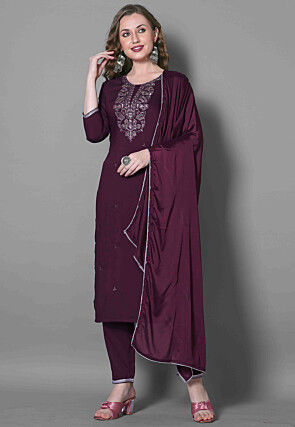 Embroidered Art Silk Pakistani Suit in Purple