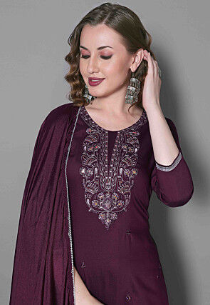 Embroidered Art Silk Pakistani Suit in Purple