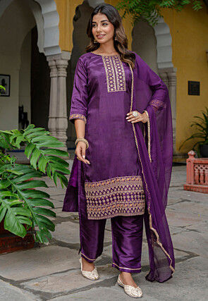 Embroidered Art Silk Pakistani Suit in Purple