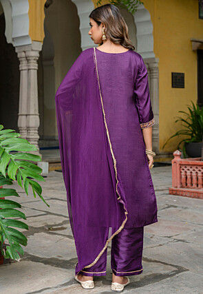 Embroidered Art Silk Pakistani Suit in Purple