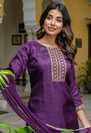 Embroidered Art Silk Pakistani Suit in Purple