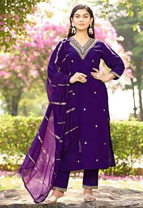 Embroidered Art Silk Pakistani Suit in Purple