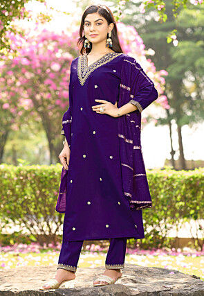 Embroidered Art Silk Pakistani Suit in Purple