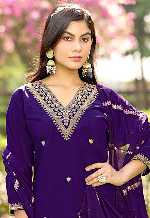 Embroidered Art Silk Pakistani Suit in Purple