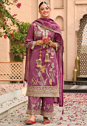 Embroidered Art Silk Pakistani Suit in Purple