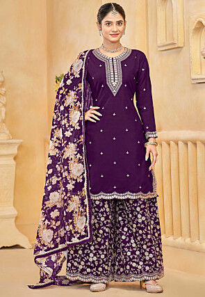 Embroidered Art Silk Pakistani Suit in Purple