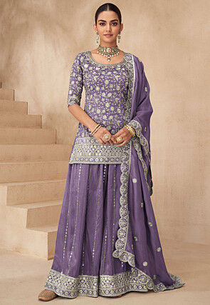 Embroidered Art Silk Pakistani Suit in Purple