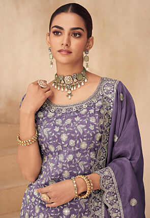 Embroidered Art Silk Pakistani Suit in Purple