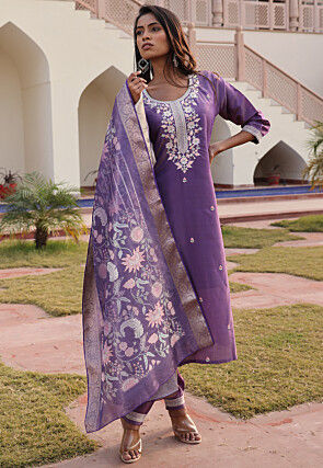 Embroidered Art Silk Pakistani Suit in Purple