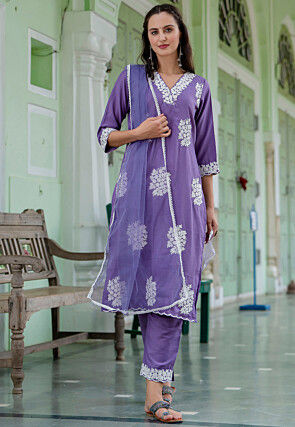 Embroidered Art Silk Pakistani Suit in Purple