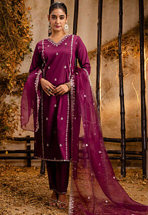 Embroidered Art Silk Pakistani Suit in Purple