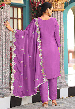 Embroidered Art Silk Pakistani Suit in Purple
