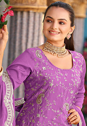 Embroidered Art Silk Pakistani Suit in Purple