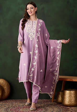 Embroidered Art Silk Pakistani Suit in Purple