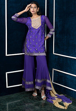 Embroidered Art Silk Pakistani Suit in Purple
