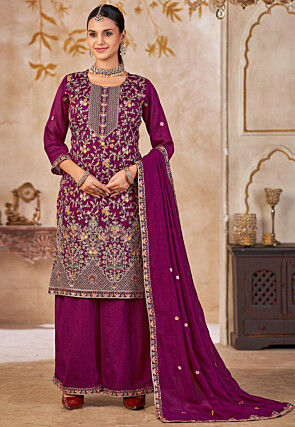 Embroidered Art Silk Pakistani Suit in Purple