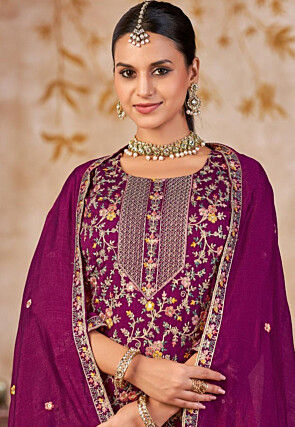 Embroidered Art Silk Pakistani Suit in Purple