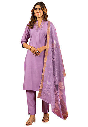 Embroidered Art Silk Pakistani Suit in Purple