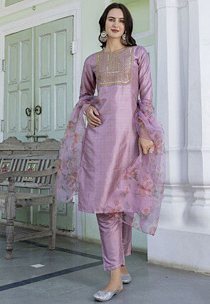 Embroidered Art Silk Pakistani Suit in Purple