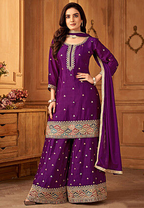 Embroidered Art Silk Pakistani Suit in Purple