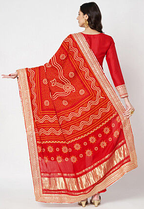 Embroidered Art Silk Pakistani Suit in Red