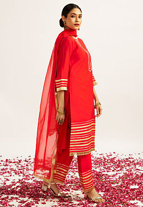 Embroidered Art Silk Pakistani Suit in Red