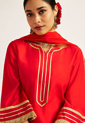 Embroidered Art Silk Pakistani Suit in Red