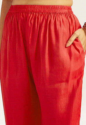 Embroidered Art Silk Pakistani Suit in Red