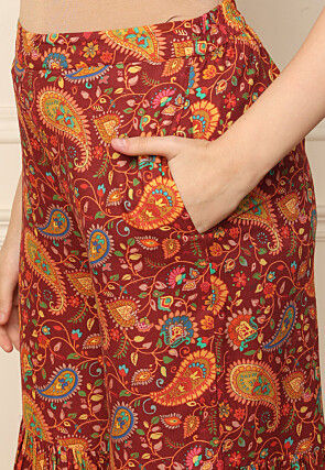 Embroidered Art Silk Pakistani Suit in Rust