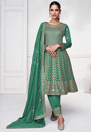 Yellow afghani chinon silk full stitch wedding suits - Aarshi Fashions -  4268572