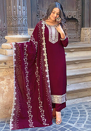 Embroidered Art Silk Pakistani Suit in Violet