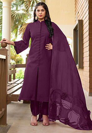 Embroidered Art Silk Pakistani Suit in Violet