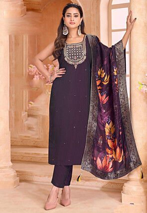 Prija Collection Ready-to-Wear Indian Designer Salwar Kameez Suit For Women - Embroidered Straight Cut Ethnic Wear