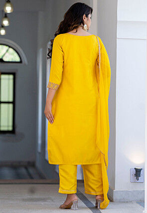 Embroidered Art Silk Pakistani Suit in Yellow