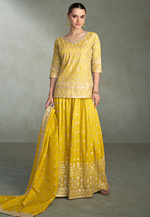 Embroidered Art Silk Pakistani Suit in Yellow