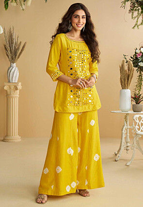 Embroidered Art Silk Pakistani Suit in Yellow