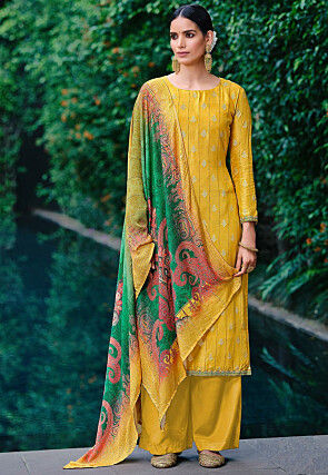 Embroidered Art Silk Pakistani Suit in Yellow