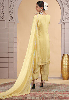Embroidered Art Silk Pakistani Suit in Yellow