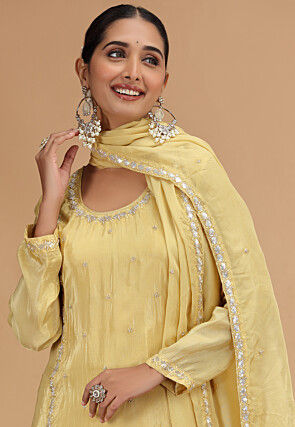 Embroidered Art Silk Pakistani Suit in Yellow