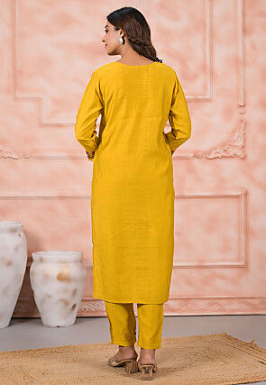 Embroidered Art Silk Pakistani Suit in Yellow