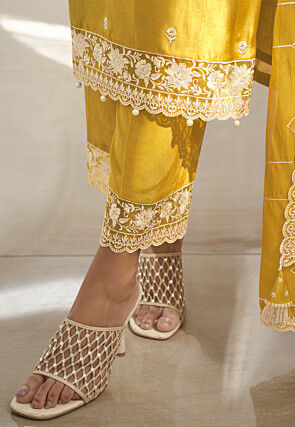 Embroidered Art Silk Pakistani Suit in Yellow