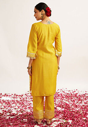 Embroidered Art Silk Pakistani Suit in Yellow