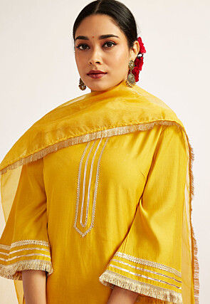 Embroidered Art Silk Pakistani Suit in Yellow