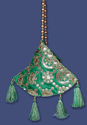 Embroidered Art Silk Potli Bag in Green