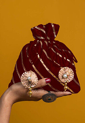 Embroidered Art Silk Potli Bag in Maroon