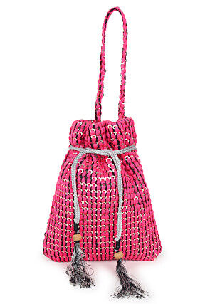 Embroidered Art Silk Potli Bag in Pink