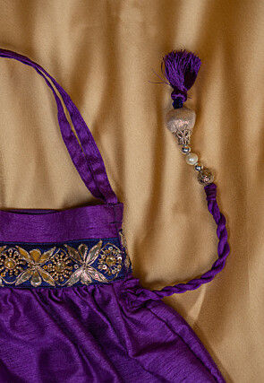 Embroidered Art Silk Potli Bag in Purple