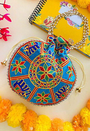 Embroidered Art Silk Potli in Blue